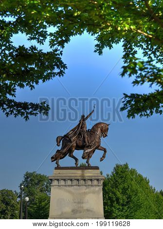 Apotheosis of St. Louis statue of King Louis IX of France namesake of St. Louis Missouri in Forest Park St. Louis Missouri.