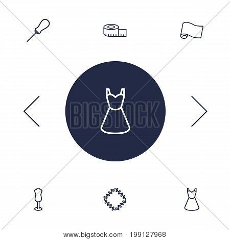 Collection Of Patch, Measuring Tape, Dummy And Other Elements.  Set Of 6 Stitch Outline Icons Set.