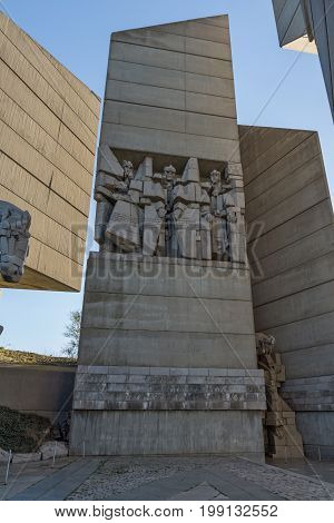 SHUMEN, BULGARIA - APRIL 10, 2017:   Founders of the Bulgarian State Monument near Town of Shumen, Bulgaria