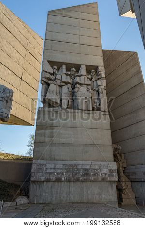 SHUMEN, BULGARIA - APRIL 10, 2017:   Founders of the Bulgarian State Monument near Town of Shumen, Bulgaria