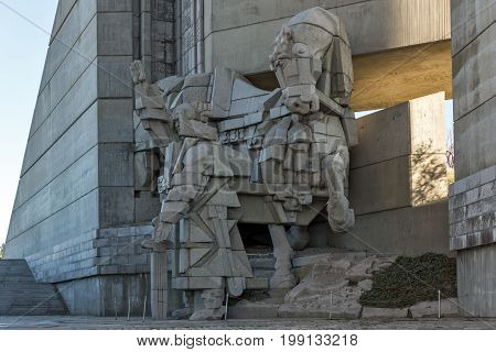 SHUMEN, BULGARIA - APRIL 10, 2017:   Founders of the Bulgarian State Monument near Town of Shumen, Bulgaria