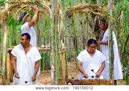 UXMAL MEXICO - FEBRUARY 20: Ceremony of praise to the earth in Uxmal Mexico on February 20 2017