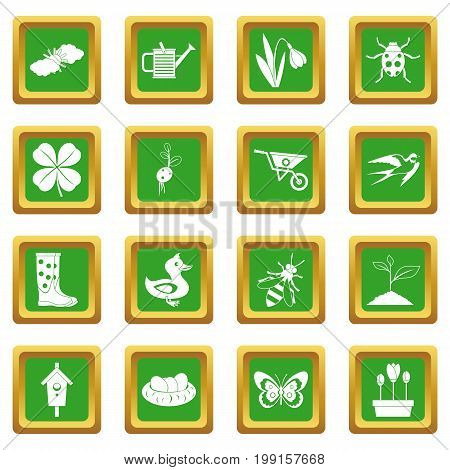 Spring icons set in green color isolated vector illustration for web and any design