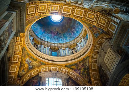 VATICAN CITY VATICAN - OCTOBER 18 2016: Interior of the famous St Peter's basilica. It is an Italian Renaissance church in Vatican City the papal enclave within the city of Rome.