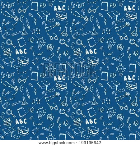 Seamless pattern with school elements. Welcome back to school with modern thin line icons school supplies. Super sale doodles. Vector illustration stock vector.