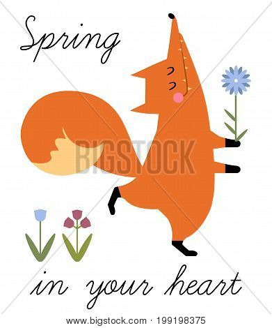 Cute vector fox in flat style. Little funny stylized fox for your design.