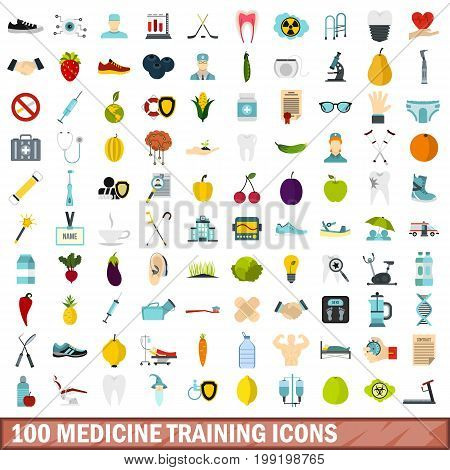 100 medicine training icons set in flat style for any design vector illustration