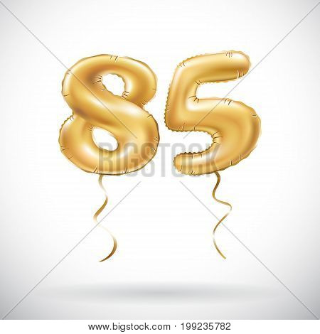 Vector Golden Number 85 Eighty Five Metallic Balloon. Party Decoration Golden Balloons. Anniversary