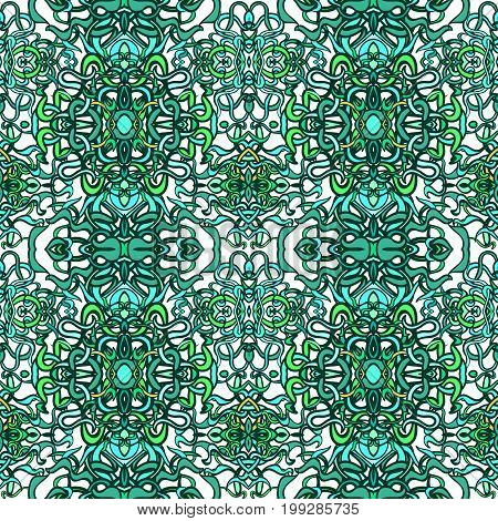 Vector seamless background with colorful abstract shape and lines of vegetative character in a modern style. Can be used for wallpaper, pattern fills, web page, textures, textile print, wrapping paper