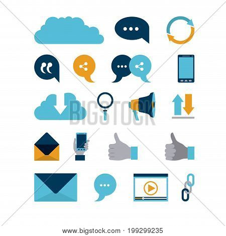 white background of tech share icons elements and internet cloud storage vector illustration