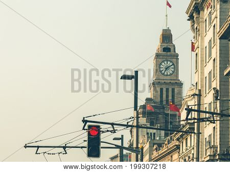 clock tower of waitan/bund,shanghai,china.