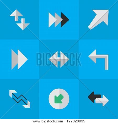 Elements Northwestward, Orientation, Southwestward And Other Synonyms Southwest, Left And Northwest.  Vector Illustration Set Of Simple Arrows Icons.