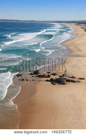 Aerial view of Redhead Beach just south of Newcastle- Australia. Newcastle a couple of hours north of Sydney is Australia's second oldest city and has many beautiful beaches such as this one stretching south towards Swansea Heads.