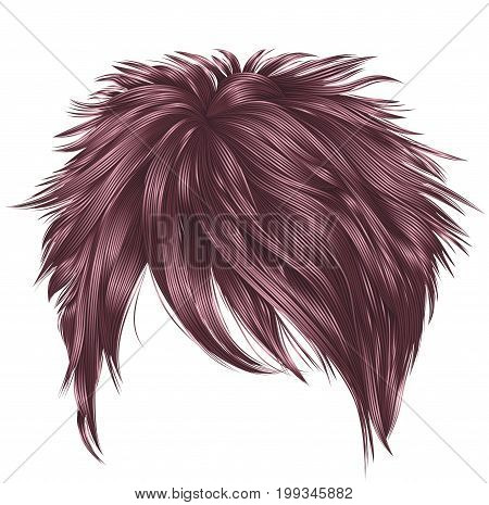 trendy woman short  hairs  сopper pink   colors .
 fringe . fashion beauty style . realistic  3d .