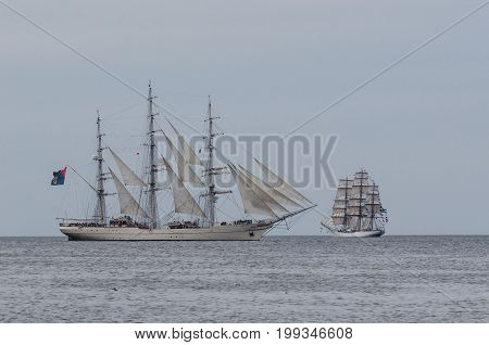 TWO SAILING SHIPS - Shabab Oman and Cisne Branco on the horizon