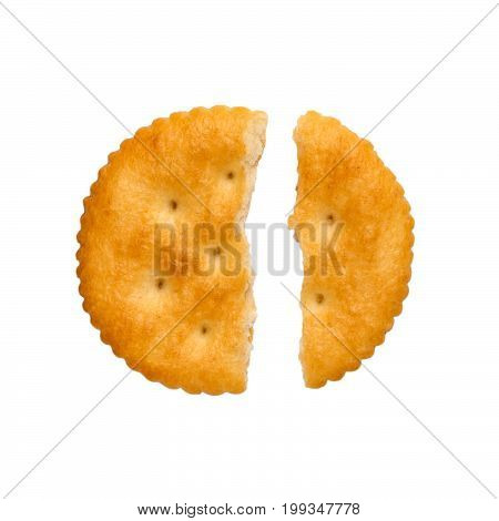 Dry cracker cookies isolated on white background cutout top view concept of food