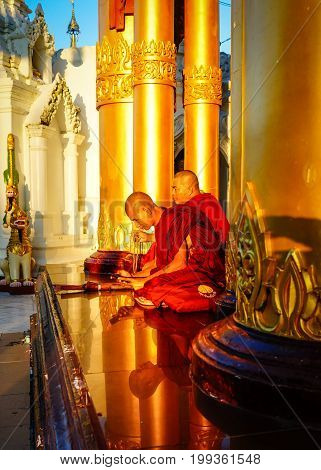 Buddhist Monks At Shwedagon Pagoda