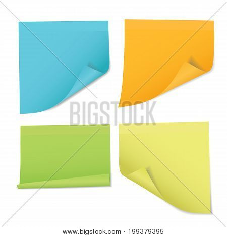 Set four of colored stickers on notes of different colors isolated on white background - vector