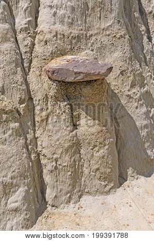Caprock on Eroding Mudstone in Theodore Roosevelt National Park in North Dakota