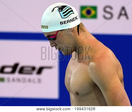 Hong Kong China - Oct 30 2016. Olympian and World Youth gold medalist Peter BERNEK (HUN) at the start of Men's Freestyle 200m Final. FINA Swimming World Cup Victoria Park Swimming Pool.