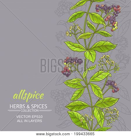 allspice branches vector pattern on color background