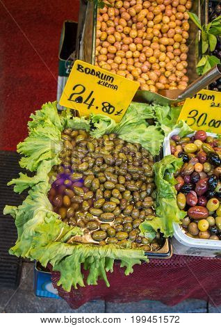 Turkish Style Prepared Olives In The Market