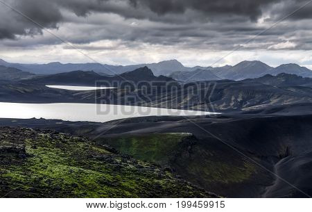 Volcanic Landscape With Mountains And Lakes In Iceland