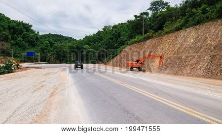 Construct Expand  Road In  Forest And Mountain.