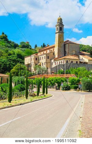 Arqua Petrarca, Italy - July, 27, 2017: street in a center of Arqua Petrarca, Italy