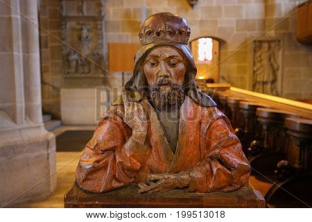 Statue Of A Saint In The Stiftskirche In Tubingen