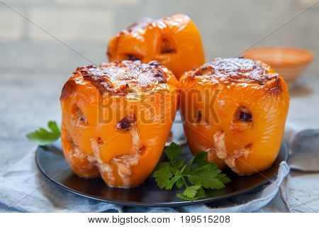 Funny jack o lanterns stuffed pepper for Halloween
