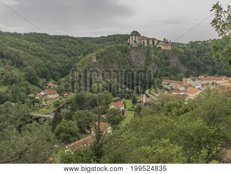 Vranov nad Dyji town with castle in cloudy summer day