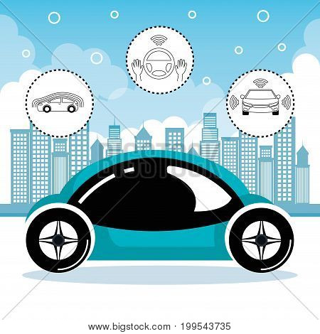 autonomous cars and wireless communication system, Internet of Things, smart city, smart transportation, futuristic automotive society, vector illustration