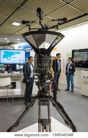 BERLIN - SEPTEMBER 04 2015: Panoramic UHD Video Fraunhofer OmniCam-360. International radio exhibition Berlin (IFA).