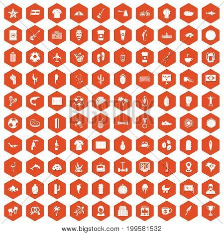 100 South America icons set in orange hexagon isolated vector illustration