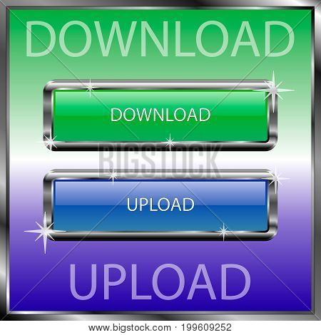 Download and upload buttons on a color reflective surface