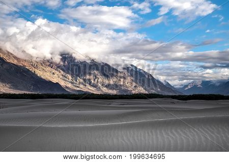 Landscape around Hunder Sand dunes in Nubra Valley, Ladakh, India