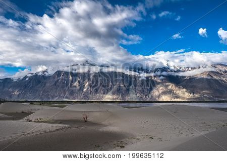 Landscape around Hunder Sand dunes in Nubra Valley, Ladakh, India