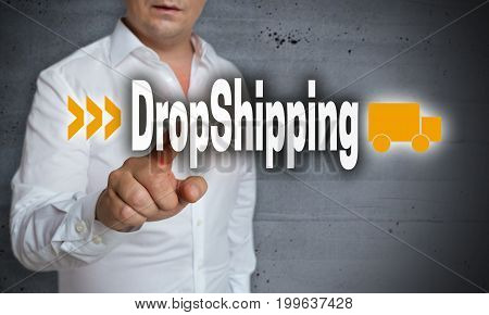 Dropshipping touchscreen is operated by man background