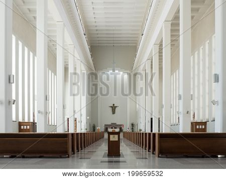 Kaunas, Lithuania - May 12, 2017: Interior Of Our Lord Jesus Christs Resurrection Church In Kaunas,