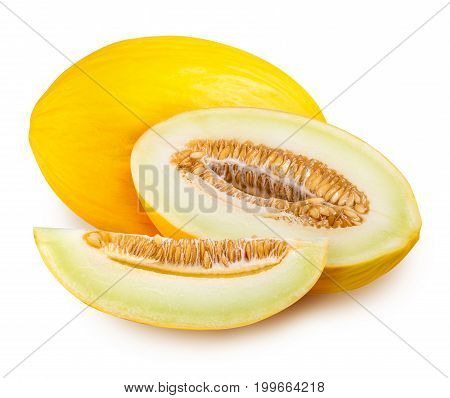 Set of yellow melon isolated on white background with clipping path