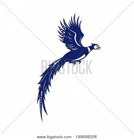 Illustration of pheasant bird fowl Phasianinae flying viewed from the side set on isolated white background done in retro style.