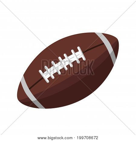 Brown leather ball with stitches of oblong shape for American football isolated vector illustration on white background. Equipment for contact team game, that developed from rugby and football.