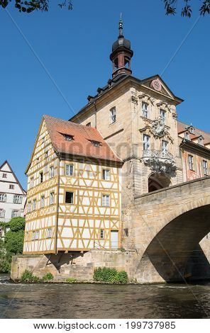 Famous city hall of Bamberg, located in the middle of the Regnitz river, Bavaria, Germany