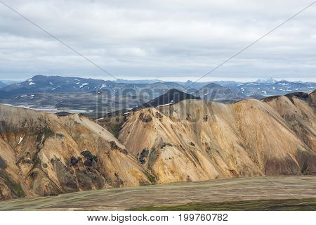 View on the beautifully colored mountain, volcano Blahnukur, Iceland.