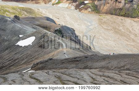 View on the beautifully colored mountain, volcano Blahnukur, Iceland.