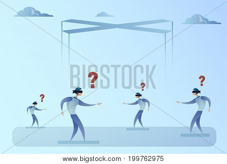 Business Man Group Blind Forded Walking With Question Mark Problem Concept Vector Illustration