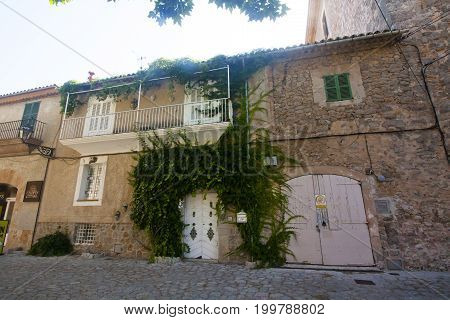Beautiful Street In Valldemossa, Famous Old Mediterranean Village Of Majorca Spain.