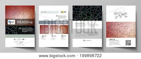 Business templates for brochure, magazine, flyer, booklet or annual report. Cover design template, easy editable vector, abstract flat layout in A4 size. Chemistry pattern, molecular texture, polygonal molecule structure, cell. Medicine, science, microbio