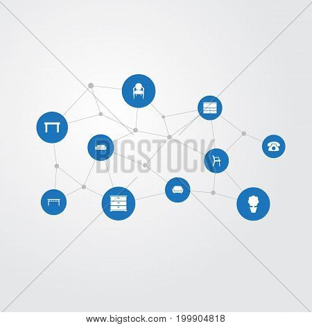 Elements Table, Locker, Ring Up And Other Synonyms Locker, Flower And Commodes.  Vector Illustration Set Of Simple Furniture Icons.